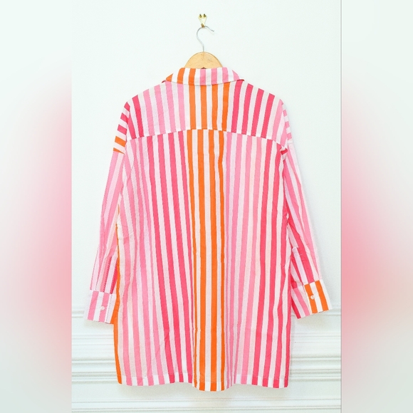NEW Beach Riot Striped Oversized Button Up Shirt Pink & Orange Sunset Size XL - Picture 8 of 9